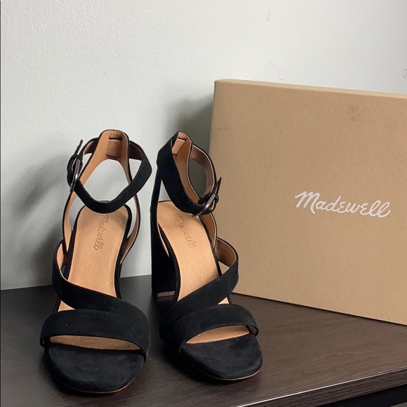 NIB Madewell The Liv Black Suede Sandal Heels - Picture 2 of 13